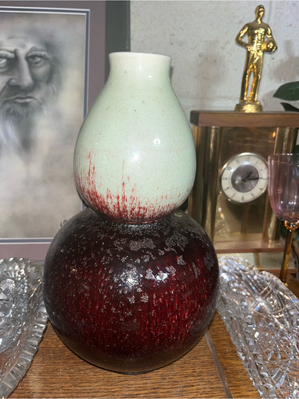 Beautiful Japanese Crackle Finish Handcrafted Double Gourd Vase